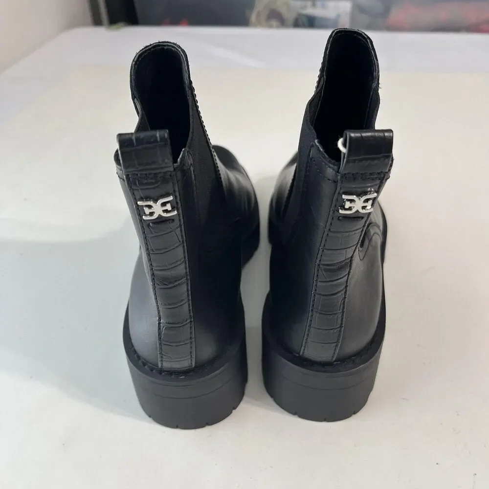 Sam Edelman Boots Womens Size 7 Black Leather Waterproof Chelsea Ankle Lug Sole